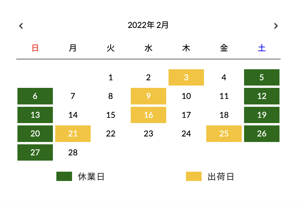 2月の出荷予定を更新しました。